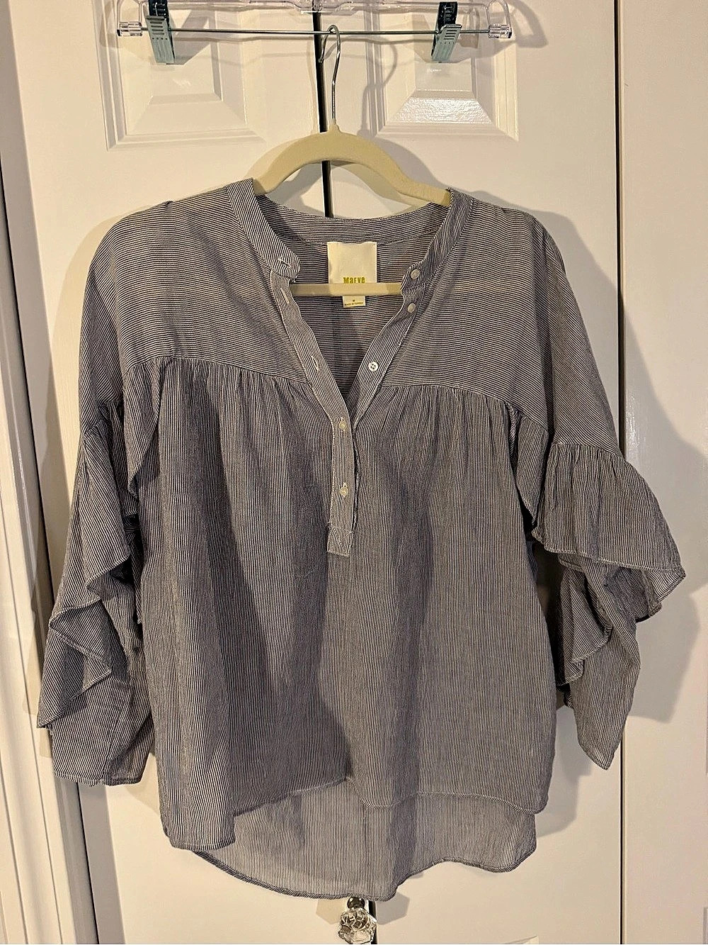 Maeve Striped Ruffle Sleeve Blouse